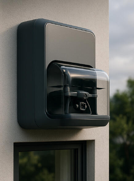 AI-powered drone with autonomous patrol and a weatherproof, wall-mounted docking system. Designed for real-time threat response and layered property security.